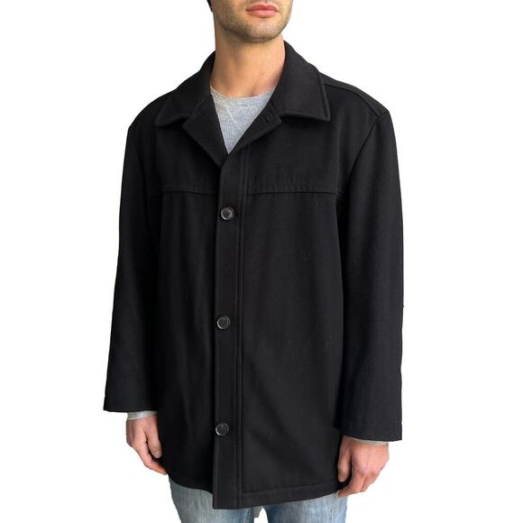 Hugo Boss Chester Black Cashmere Wool Collared Peacoat Size 46R - Picture 1 of 8